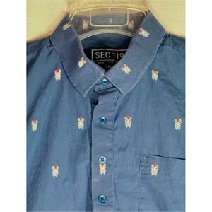 SEC 119 New York size XL Navy Button-Up Shirt with scarab print